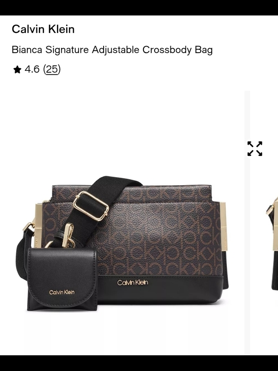 Calvin Klein Handbags - Calvin Klein Bianca Signature Adjustable Crossbody Bag in Brown/Black